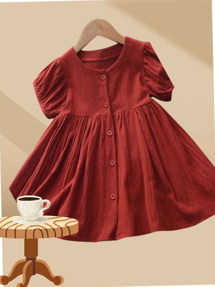 Rust puff sleeve cotton frock