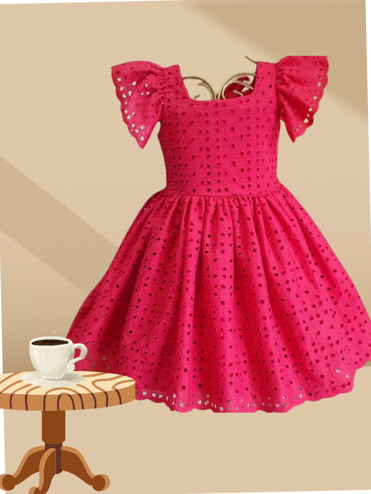 Rosy chikankari cotton frock - 1piece