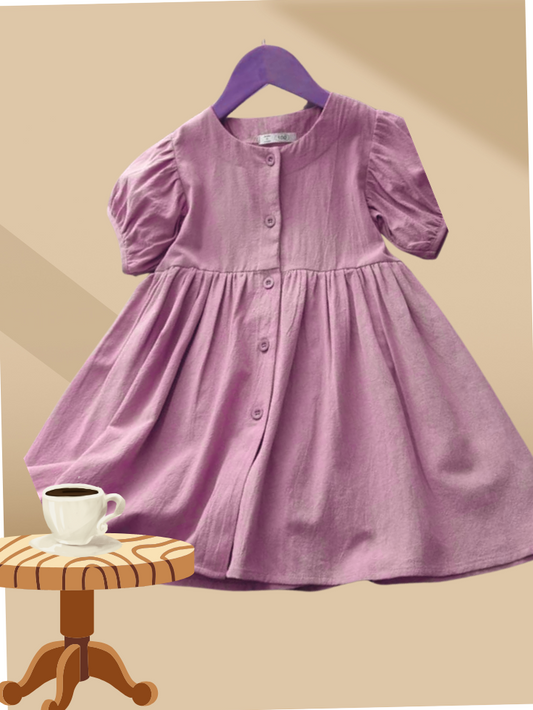 Rust puff sleeve cotton frock