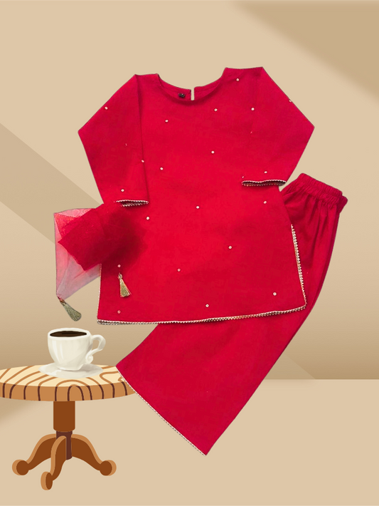 Ruby sequence  Embellished Kurti Set – 3 Piece outfit