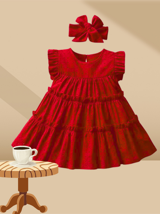 Maroon Ruffle Tiered Dress  – Cotton Baby Girl Outfit
