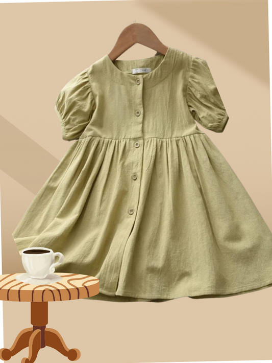 Rust puff sleeve cotton frock